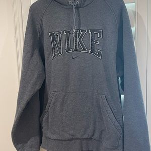 Vintage Y2K Nike Center Swoosh Spellout Embroidered Hoodie Dark Gray, Black XL